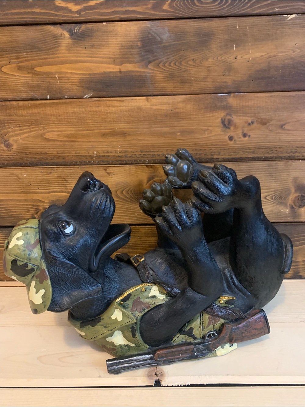 Camo Black Lab Dog Hunting Figurine-Wine Holder